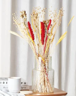 Beliani Mazzo di Fiori Secchi PAMPELUNA 65 cm Naturale Giallo Marrone Naturale Rosso
