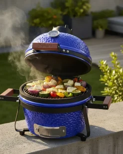 Clearance Beliani Mini barbecue a carbonella KAMADO Ceramica Blu