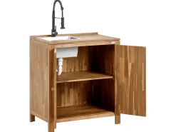 New Beliani VENOSA Legno d'acacia Marrone/Nero Marrone Argento Nero