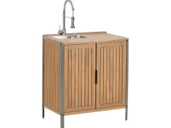 Best Beliani Mobile da cucina per esterni con lavello IVREA Legno di acacia certificato Marrone/Argento Marrone Argento Grigio