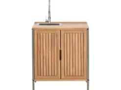 Best Beliani Mobile da cucina per esterni con lavello IVREA Legno di acacia certificato Marrone/Argento Marrone Argento Grigio