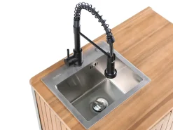 New Beliani Mobile da cucina per esterni con lavello IVREA Legno di acacia certificato Marrone/Nero Marrone Grigio Nero