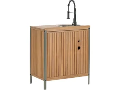 New Beliani Mobile da cucina per esterni con lavello IVREA Legno di acacia certificato Marrone/Nero Marrone Grigio Nero