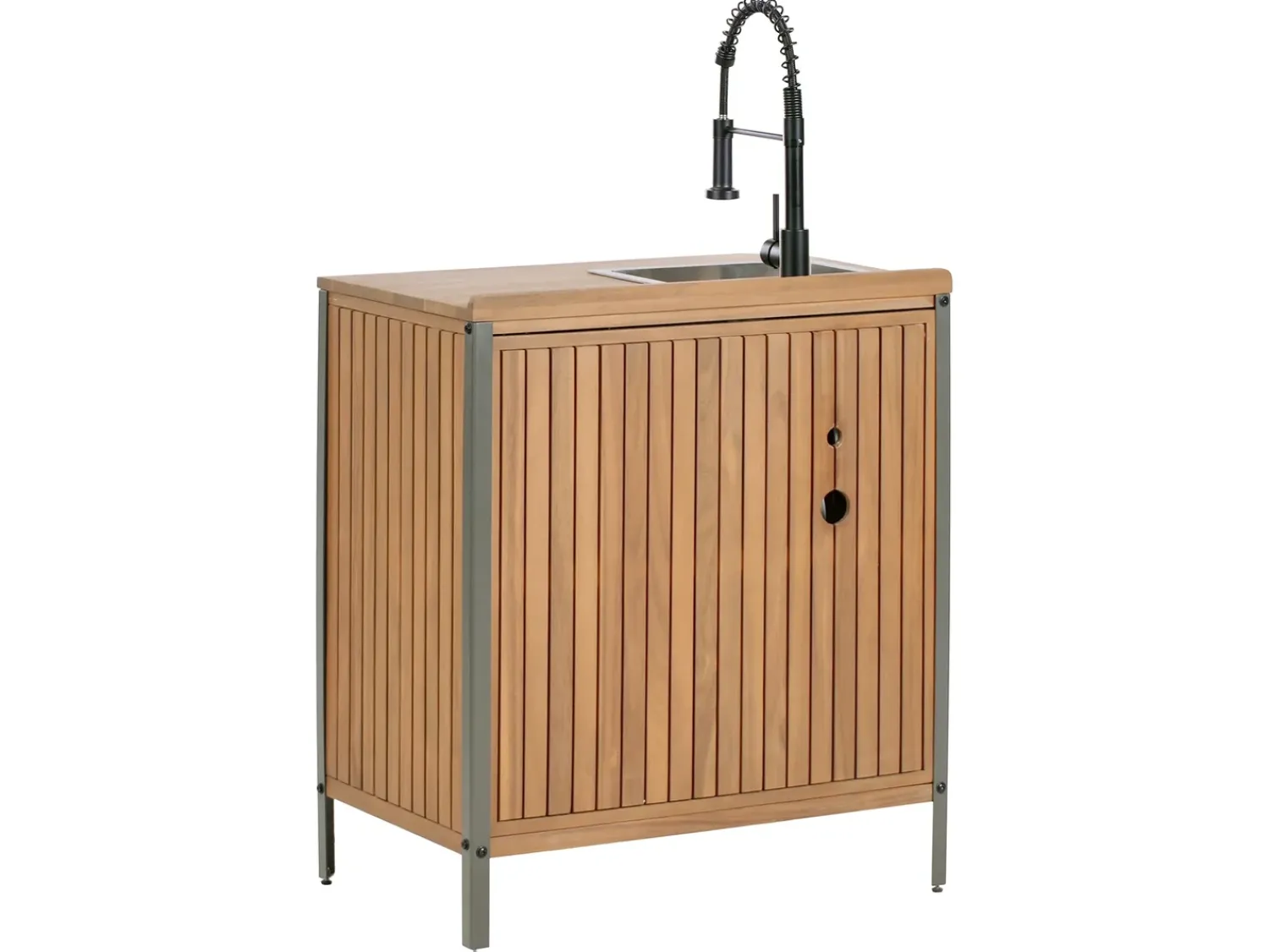 New Beliani Mobile da cucina per esterni con lavello IVREA Legno di acacia certificato Marrone/Nero Marrone Grigio Nero