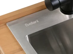 New Beliani Mobile da cucina per esterni con lavello IVREA Legno di acacia certificato Marrone/Nero Marrone Grigio Nero