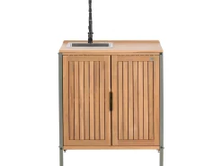 New Beliani Mobile da cucina per esterni con lavello IVREA Legno di acacia certificato Marrone/Nero Marrone Grigio Nero