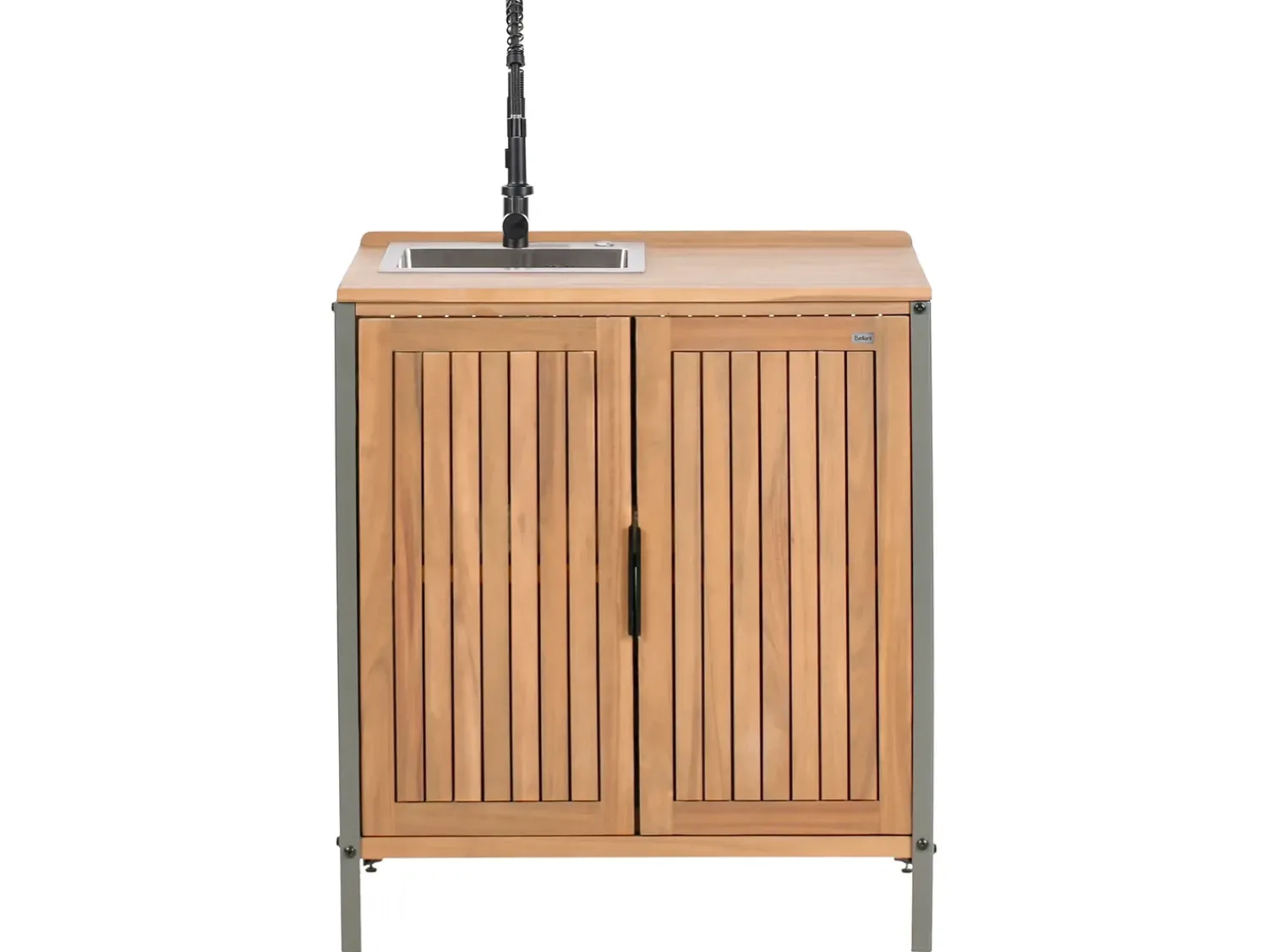 New Beliani Mobile da cucina per esterni con lavello IVREA Legno di acacia certificato Marrone/Nero Marrone Grigio Nero