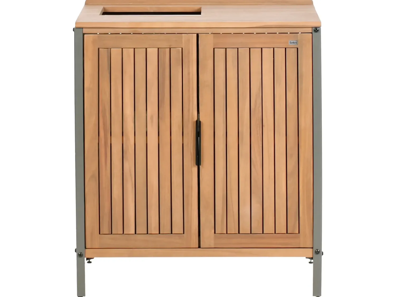 New Beliani Mobile da cucina per esterni con lavello IVREA Legno di acacia certificato Marrone/Nero Marrone Grigio Nero