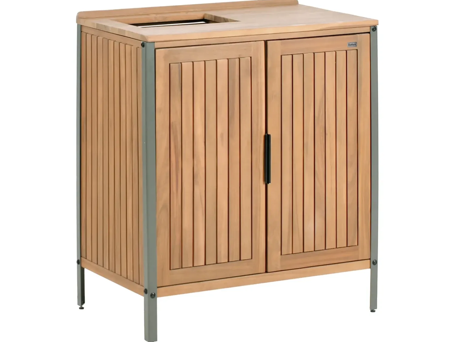 New Beliani Mobile da cucina per esterni con lavello IVREA Legno di acacia certificato Marrone/Nero Marrone Grigio Nero