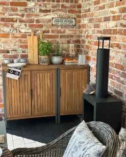 New Beliani Mobile da cucina per esterni IVREA Legno di acacia certificato Marrone Marrone Grigio
