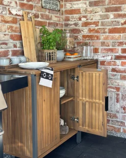 New Beliani Mobile da cucina per esterni IVREA Legno di acacia certificato Marrone Marrone Grigio