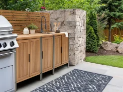 New Beliani Mobile da cucina per esterni IVREA Legno di acacia certificato Marrone Marrone Grigio
