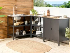 Discount Beliani Mobile da cucina per esterni VILAMA Metallo Nero Argento Nero