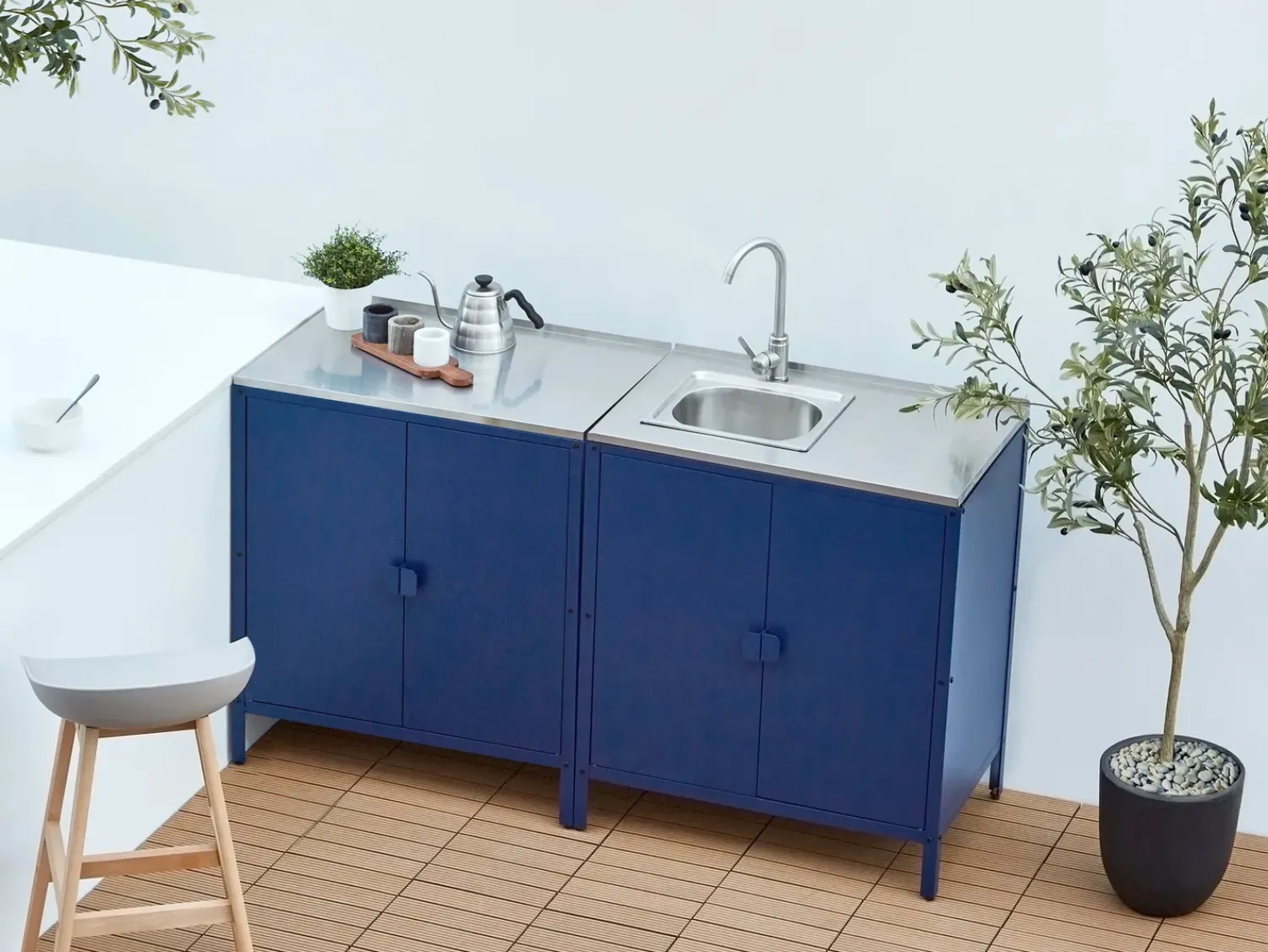 Beliani Mobile da cucina per esterni VILAMA Blu Blu Argento