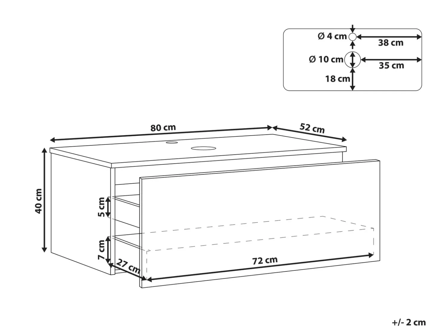 Mobile lavabo a parete ALZIRA 80 cm Nero