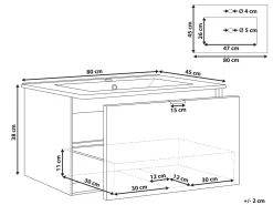 Mobile lavabo a parete con lavabo con impugnatura dorata TILCARA Bianco
