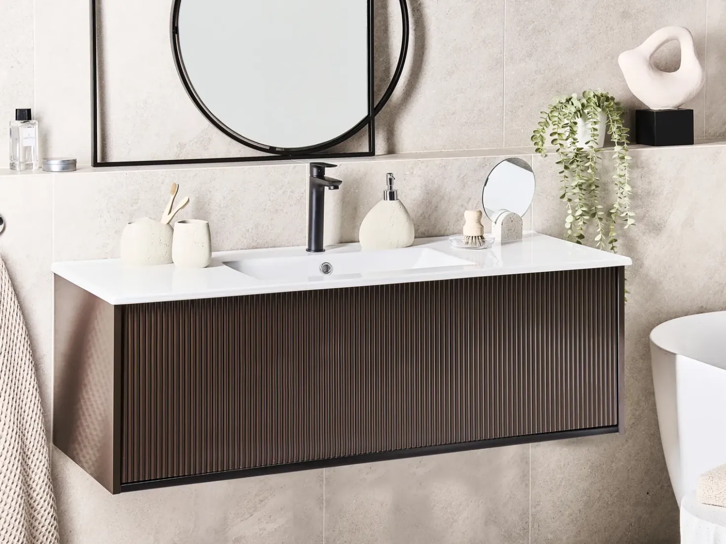 Mobile lavabo a parete con lavabo MADIDI Marrone