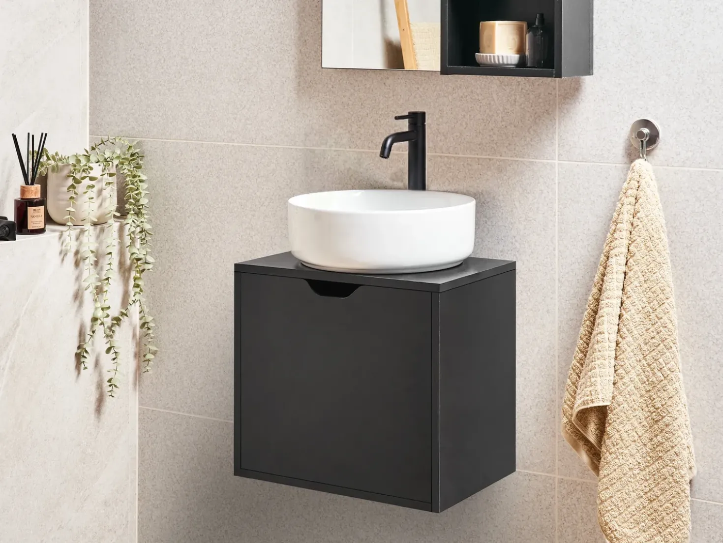 Mobile lavabo a parete SUZANO 45 cm Nero