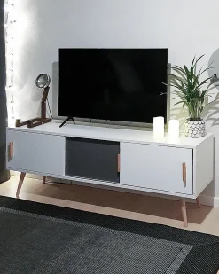 Clearance Beliani Mobile TV INDIANA Bianco Bianco Grigio Marrone