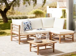 Hot Beliani Modulo angolare da giardino CERRETO Bambù Bianco sporco Bianco Marrone