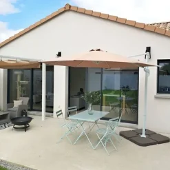 Online Beliani Ombrellone a sbalzo 300 cm SAVONA Beige sabbia Beige Bianco Beige