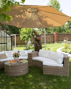 Online Beliani Ombrellone a sbalzo 300 cm SAVONA Beige sabbia Beige Bianco Beige