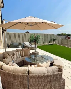 Online Beliani Ombrellone a sbalzo 300 cm SAVONA Beige sabbia Beige Bianco Beige
