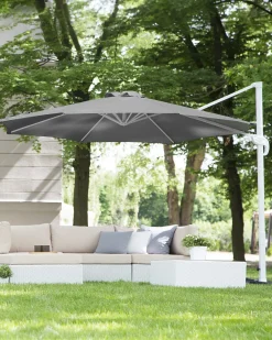 Best Beliani Ombrellone a sbalzo 300 cm SAVONA Grigio scuro Grigio Bianco Grigio