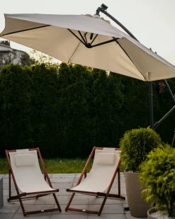 Clearance Beliani Ombrellone a sbalzo LED 285 cm CORVAL Beige Beige Grigio