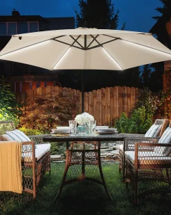Clearance Beliani Ombrellone a sbalzo LED 285 cm CORVAL Beige Beige Grigio