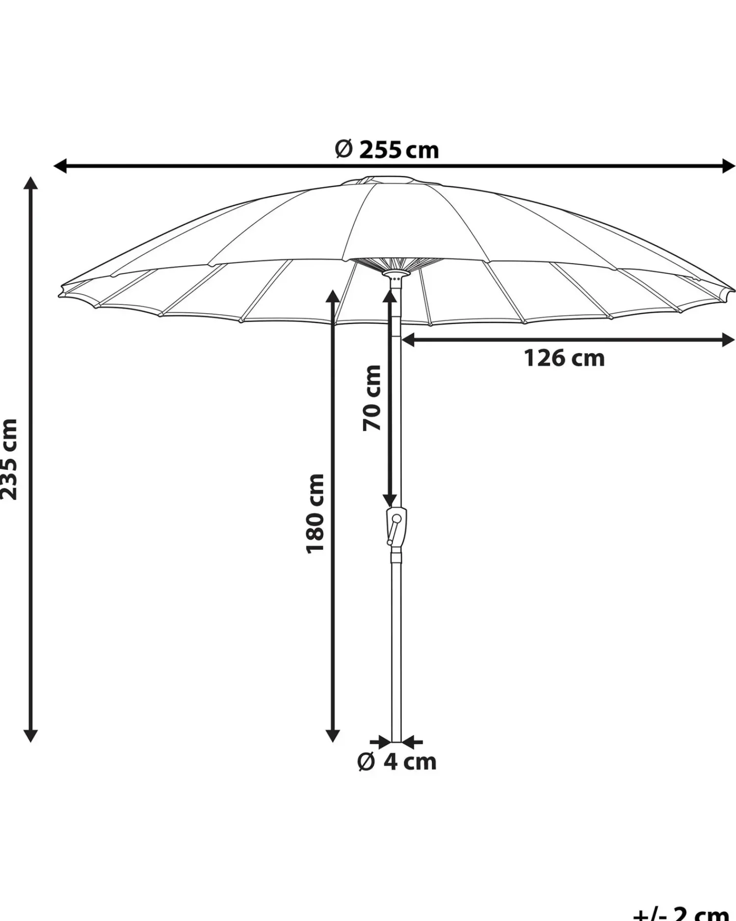 New Beliani Ombrellone da esterno 255 cm BAIA Rosso scuro Rosso Nero