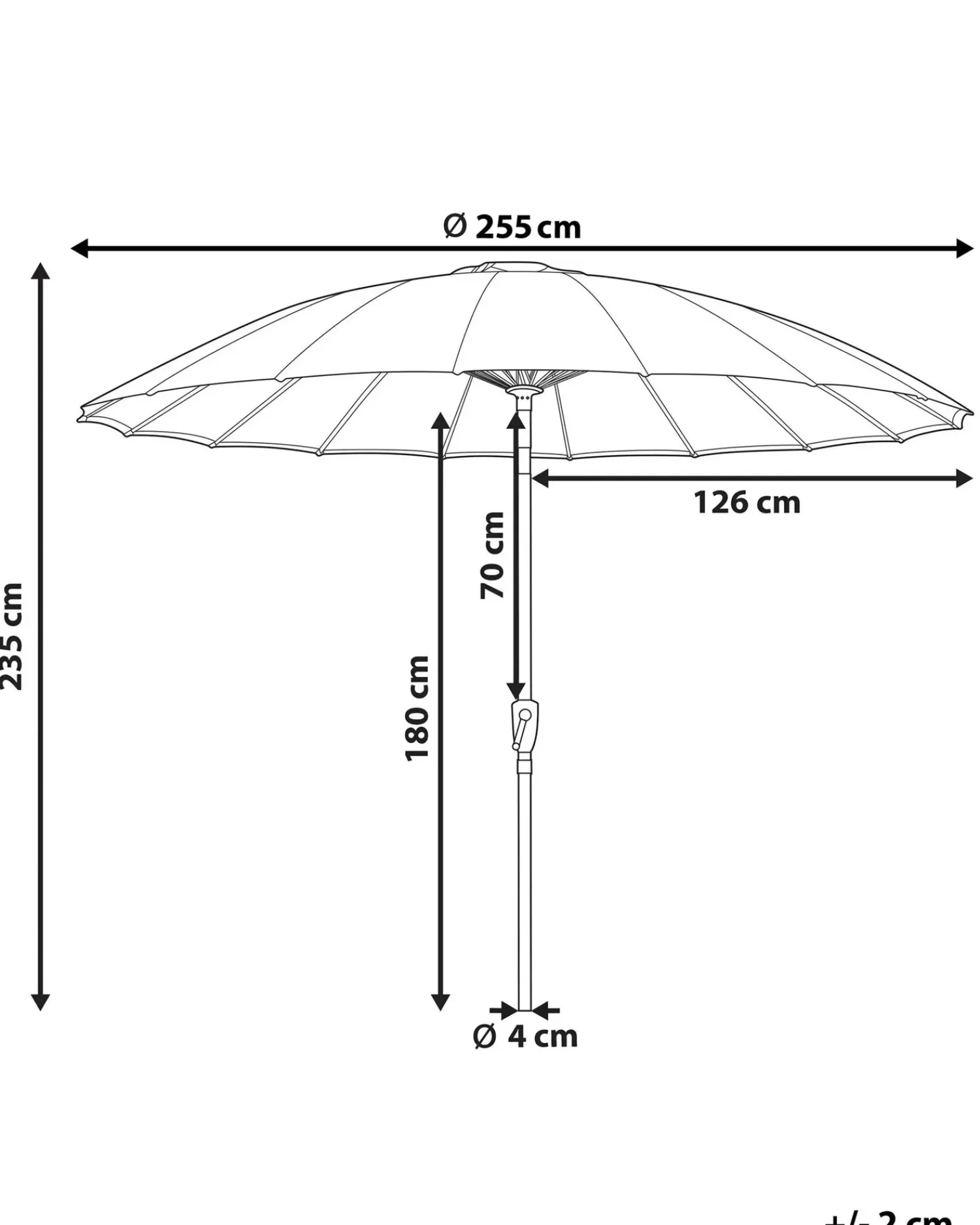 Online Beliani Ombrellone da esterno 255 cm BAIA Grigio chiaro Grigio Nero