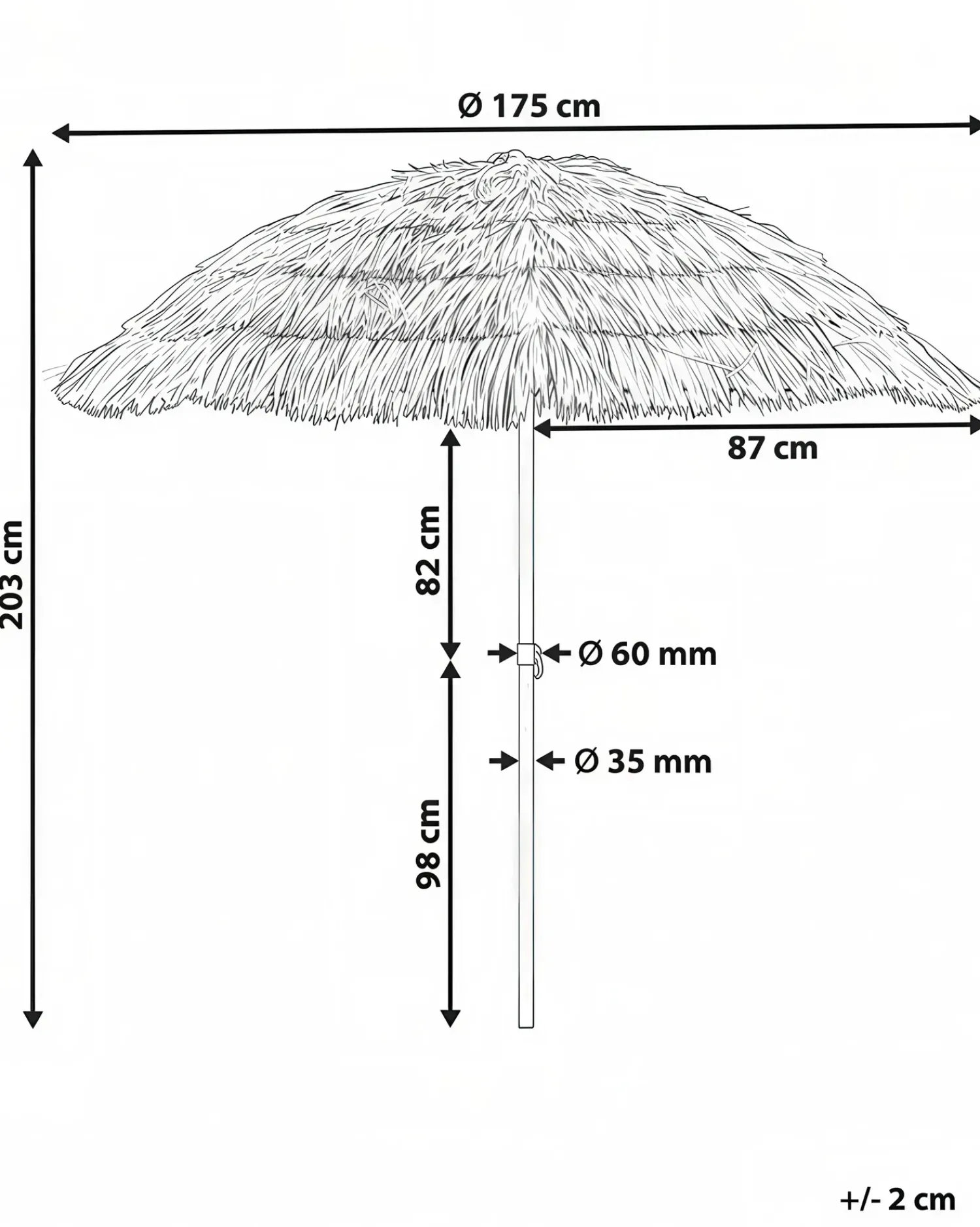 Beliani Ombrellone da esterno 175 cm CIVETTA Naturale Marrone Naturale