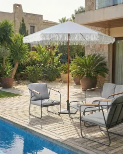 Beliani Ombrellone da esterno 258 cm MURASA Bianco Bianco Marrone