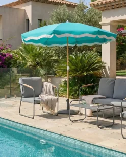 Sale Beliani Ombrellone da esterno 232 cm SESTRIERE Turchese Bianco Blu Marrone