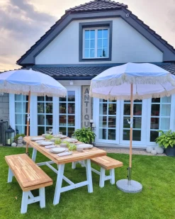Online Beliani Ombrellone da giardino 150 cm MONDELLO Bianco Bianco Marrone