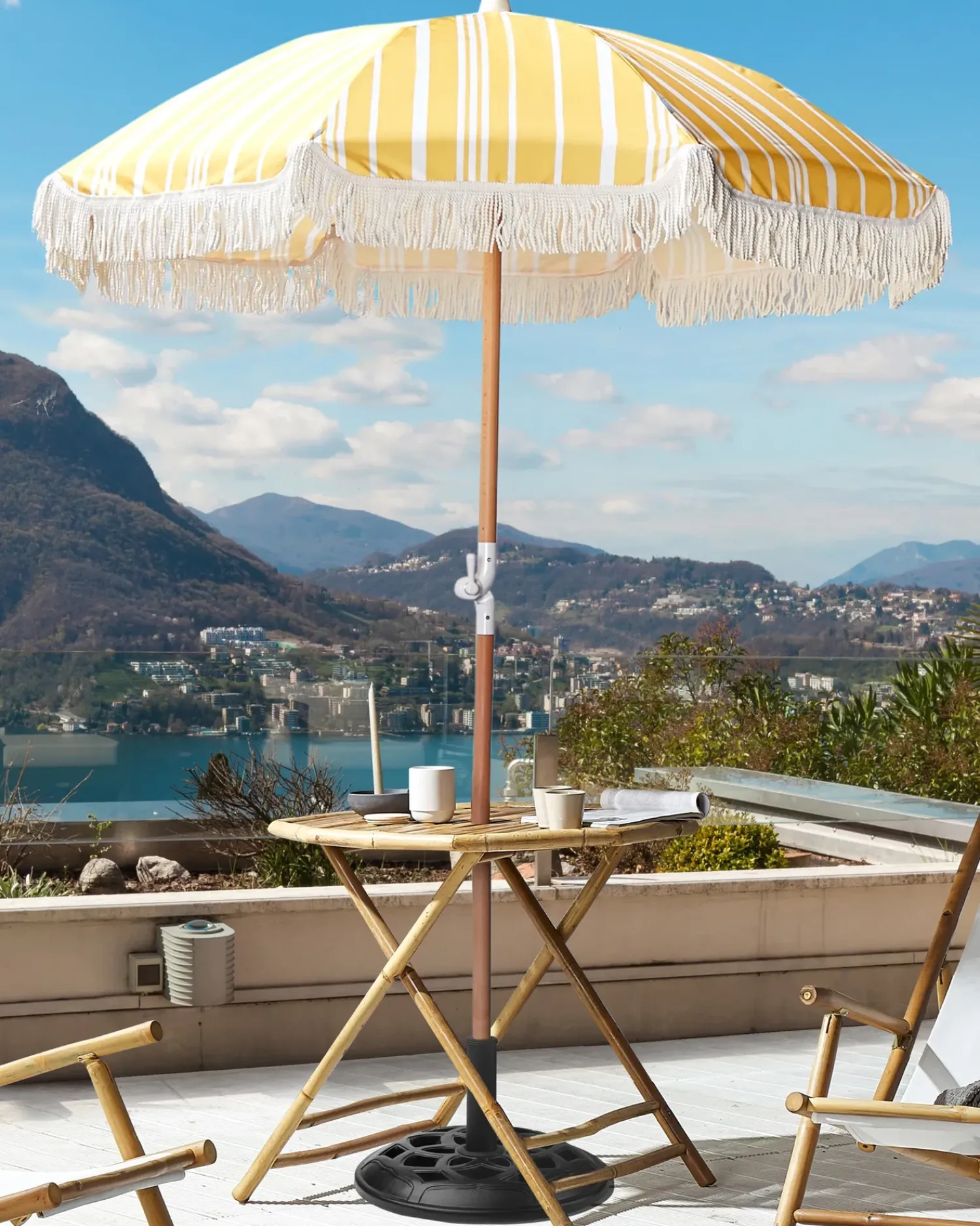 Online Beliani Ombrellone da giardino 150 cm MONDELLO Giallo Bianco Giallo Marrone