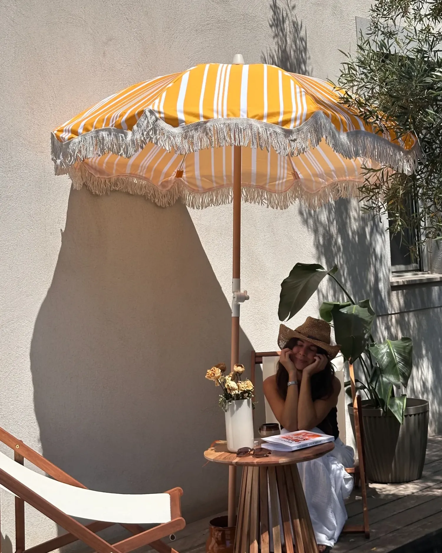 Online Beliani Ombrellone da giardino 150 cm MONDELLO Giallo Bianco Giallo Marrone