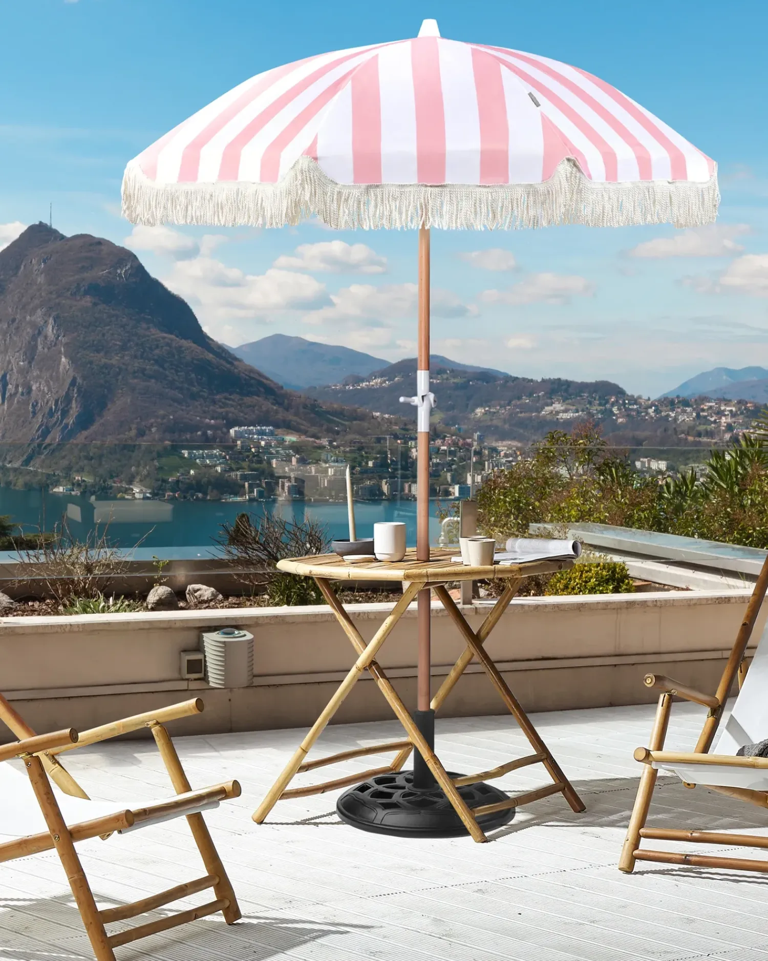 Online Beliani Ombrellone da giardino 150 cm MONDELLO Rosa Bianco Rosa Marrone