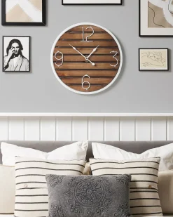 New Beliani Orologio da parete ARRIAGA 50 cm Legno di abete Marrone scuro Bianco Marrone