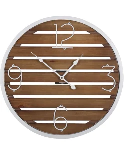 New Beliani Orologio da parete ARRIAGA 50 cm Legno di abete Marrone scuro Bianco Marrone