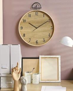Beliani Orologio da parete OPFIKON 40 cm Marrone chiaro Beige Marrone Nero