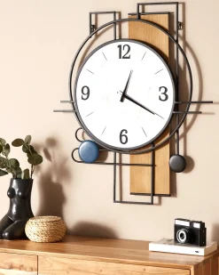 Best Beliani Orologio da parete TAVEL 60 cm Multicolore Bianco Marrone Nero Multicolore