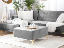Outlet Beliani Ottomana ABERDEEN Velluto Grigio Oro Grigio