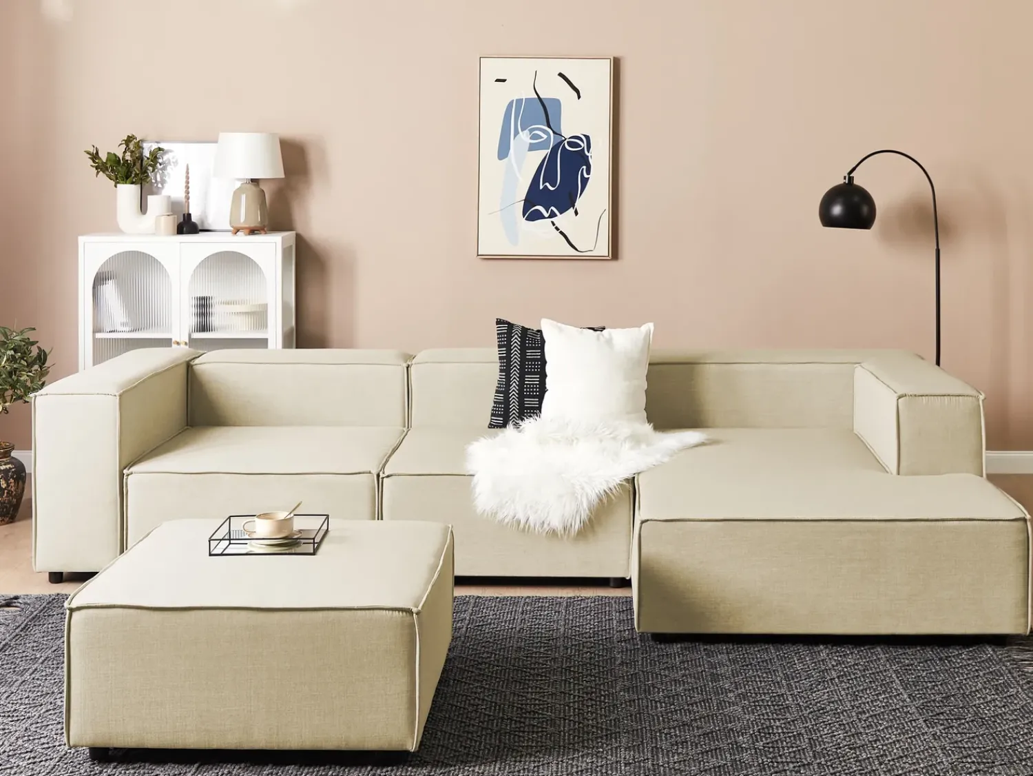 Sale Beliani APRICA Lino sintetico Beige Beige Nero