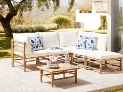 Clearance Beliani Ottomana da giardino CERRETO Bambù Bianco sporco Bianco Marrone