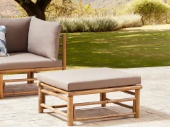 New Beliani Ottomana da giardino CERRETO Bambù Tortora Beige Marrone Grigio