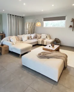 Beliani Ottomana TORPO Tessuto Beige Beige Nero