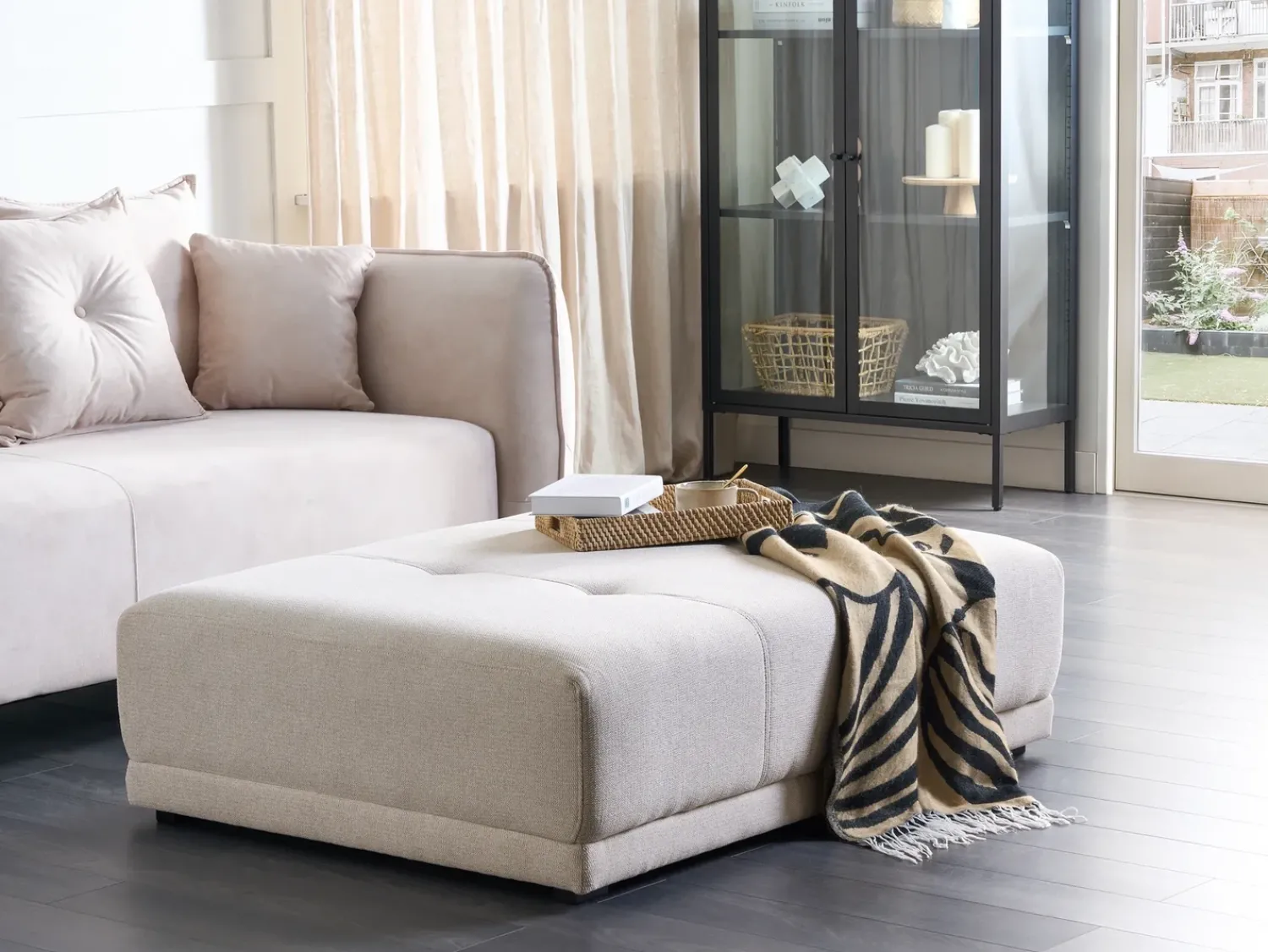 Beliani Ottomana TORPO Tessuto Beige Beige Nero