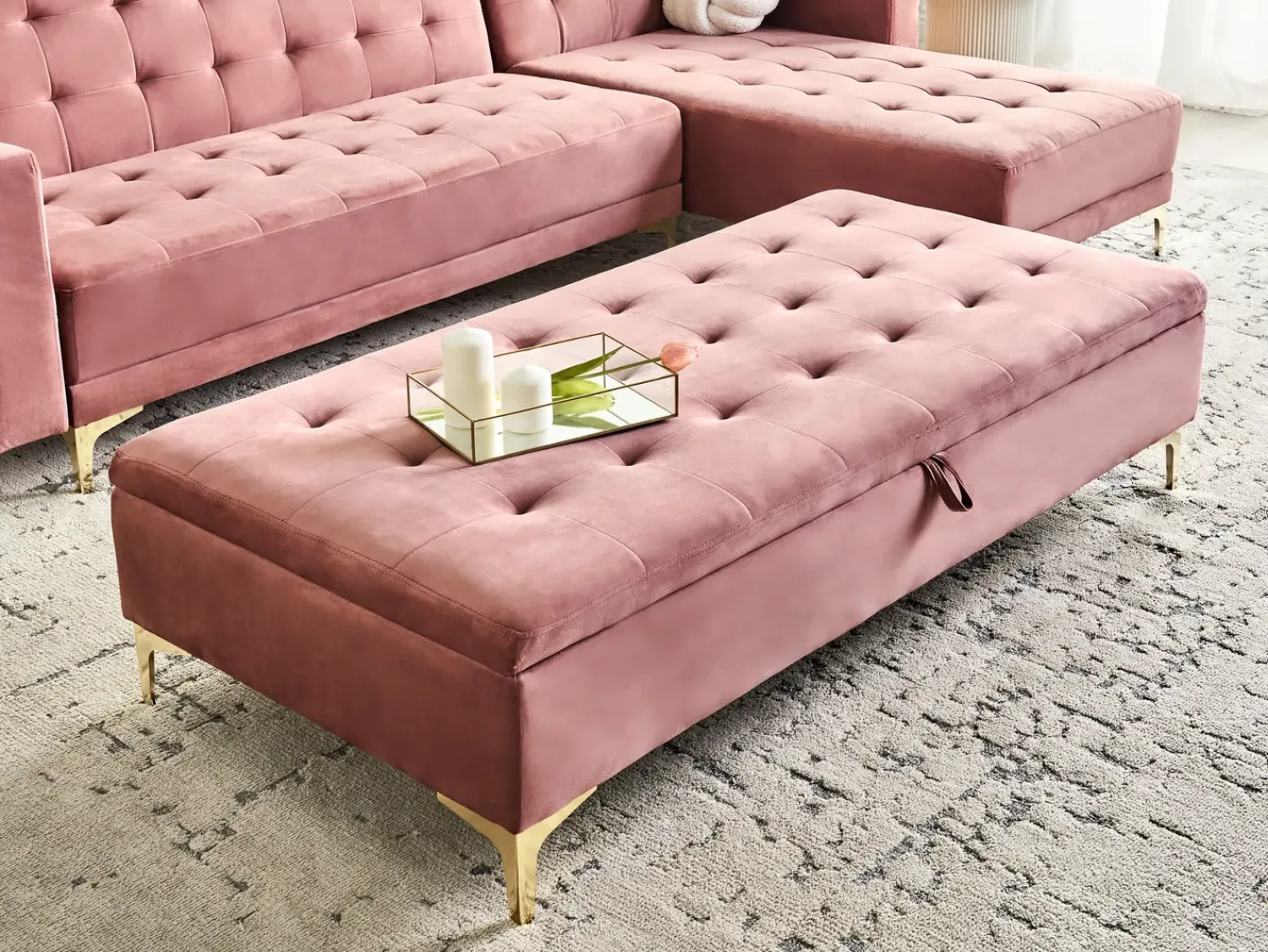 New Beliani ABERDEEN Velluto Rosa Rosa Oro